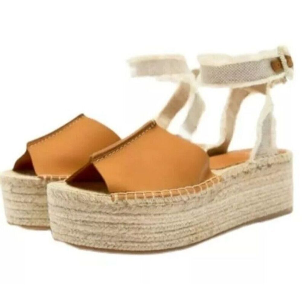 ZARA LEATHER FLATFORMβSANDALSβ SIZE 8 US BROWN